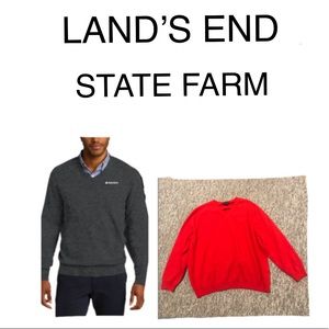 Lands' End Men's Charcoal and Red V-Neck Sweater